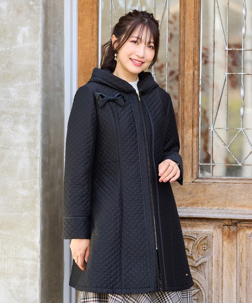 【極美品】ローズティアラ リボンウールコート 大きいサイズ46 ノーカラー 極美品】ローズティアラ リボンウールコート 大きいサイズ46 ノー