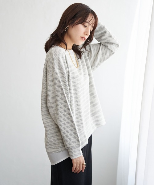ikka（イッカ）の「カットジャガード裾レイヤープルオーバー（Tシャツ/カットソー・レディース・ブラック/ライトグレー/ブルー・M/L/S）」の10枚目の写真