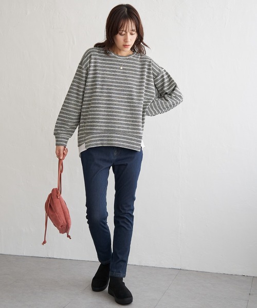 ikka（イッカ）の「カットジャガード裾レイヤープルオーバー（Tシャツ/カットソー・レディース・ブラック/ライトグレー/ブルー・M/L/S）」の6枚目の写真