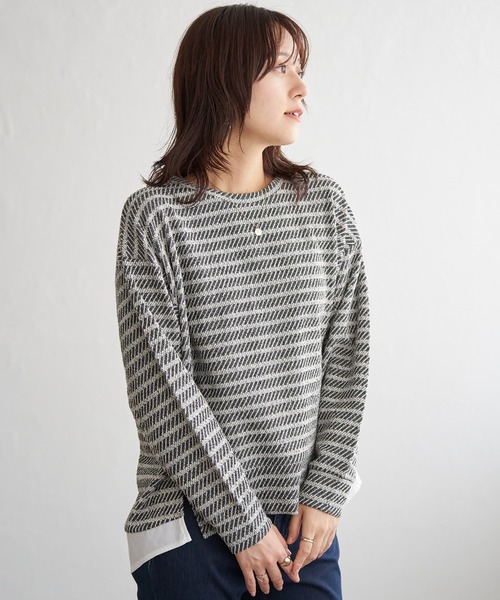ikka（イッカ）の「カットジャガード裾レイヤープルオーバー（Tシャツ/カットソー・レディース・ブラック/ライトグレー/ブルー・M/L/S）」の4枚目の写真