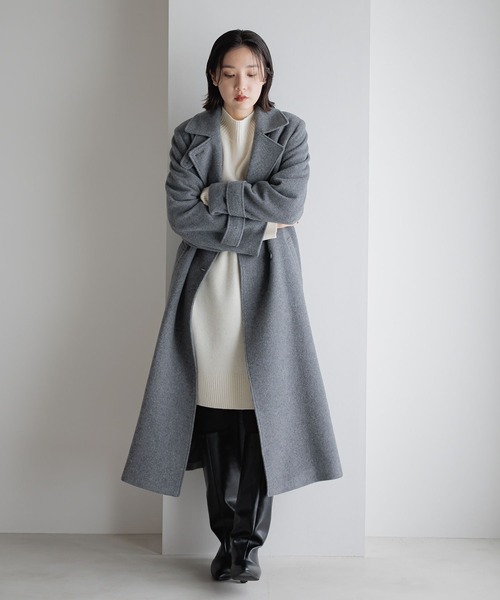 Andemiu（アンデミュウ）の「メルトンウールスタンドロングコート493954（チェスターコート・レディース・ブラウン/ベージュ/ブラック/トップグレー・SMALL/MEDIUM）」の3枚目の写真