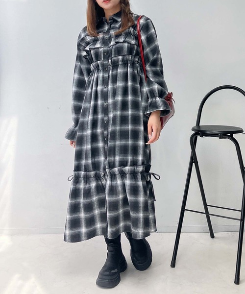 AS KNOW AS plus(アズノゥアズプラス)の「♪フリルとリボン前開きワンピース(ワンピース・レディース・ブラック/ブラック系その他/ブラウン・FREE)」の8枚目の写真