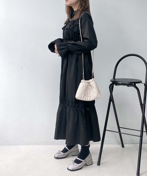 AS KNOW AS plus(アズノゥアズプラス)の「♪フリルとリボン前開きワンピース(ワンピース・レディース・ブラック/ブラック系その他/ブラウン・FREE)」の9枚目の写真