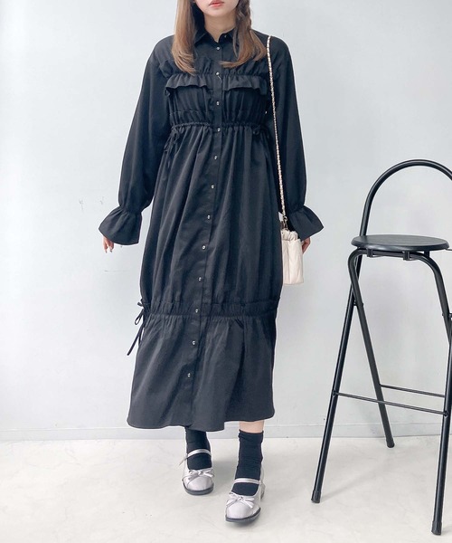 AS KNOW AS plus(アズノゥアズプラス)の「♪フリルとリボン前開きワンピース(ワンピース・レディース・ブラック/ブラック系その他/ブラウン・FREE)」の7枚目の写真