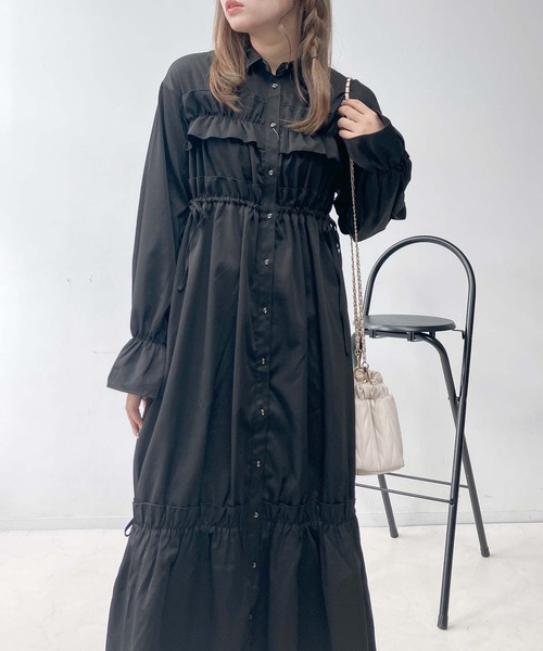 AS KNOW AS plus(アズノゥアズプラス)の「♪フリルとリボン前開きワンピース(ワンピース・レディース・ブラック/ブラック系その他/ブラウン・FREE)」の11枚目の写真