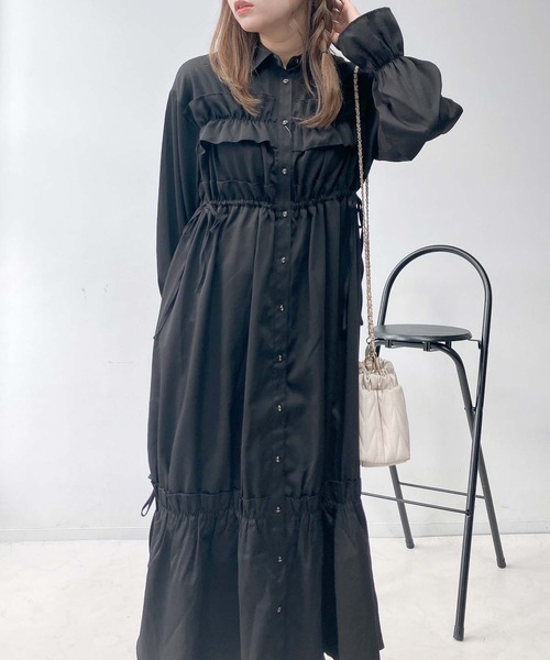 AS KNOW AS plus(アズノゥアズプラス)の「♪フリルとリボン前開きワンピース(ワンピース・レディース・ブラック/ブラック系その他/ブラウン・FREE)」の6枚目の写真