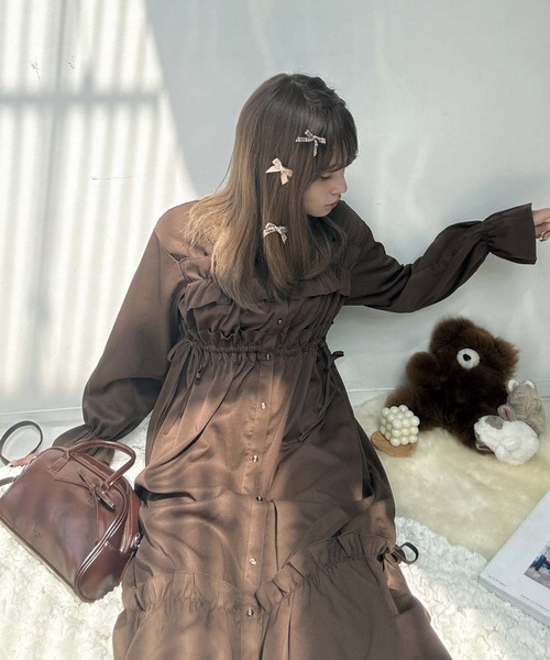 AS KNOW AS plus(アズノゥアズプラス)の「♪フリルとリボン前開きワンピース(ワンピース・レディース・ブラック/ブラック系その他/ブラウン・FREE)」の19枚目の写真