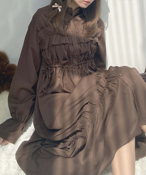 AS KNOW AS plus(アズノゥアズプラス)の「♪フリルとリボン前開きワンピース(ワンピース・レディース・ブラック/ブラック系その他/ブラウン・FREE)」の17枚目の写真