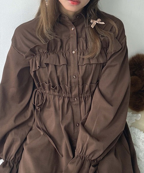 AS KNOW AS plus(アズノゥアズプラス)の「♪フリルとリボン前開きワンピース(ワンピース・レディース・ブラック/ブラック系その他/ブラウン・FREE)」の21枚目の写真