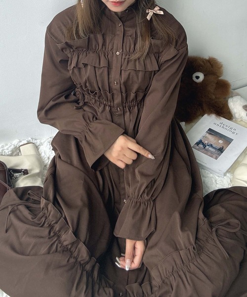 AS KNOW AS plus(アズノゥアズプラス)の「♪フリルとリボン前開きワンピース(ワンピース・レディース・ブラック/ブラック系その他/ブラウン・FREE)」の16枚目の写真