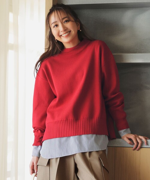 AEAE ストライプ ニットセーター レッド S aeae Vネック ストライプセーター - メルカリ