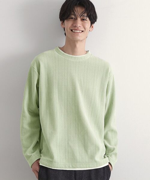 THE SHOP TK （ザ ショップ ティーケー ）の「【心地良い、滑らかさ】レイヤード風ケーブル ニットソー 【洗濯機OK】（Tシャツ/カットソー・メンズ・ピンク系その他/オフホワイト/ネイビー/グレー/ダークブラウン/ベージュ/ブルー系その他/グリーン系・04/02/03）」の5枚目の写真