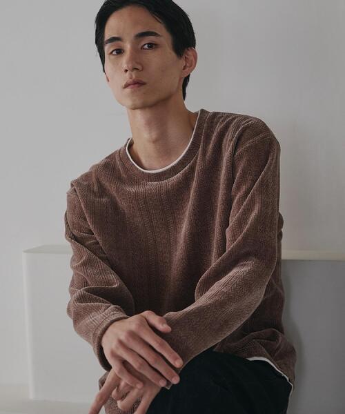 THE SHOP TK （ザ ショップ ティーケー ）の「【心地良い、滑らかさ】レイヤード風ケーブル ニットソー 【洗濯機OK】（Tシャツ/カットソー・メンズ・ピンク系その他/オフホワイト/ネイビー/グレー/ダークブラウン/ベージュ/ブルー系その他/グリーン系・04/02/03）」の3枚目の写真