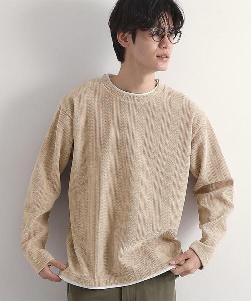 THE SHOP TK （ザ ショップ ティーケー ）の「【心地良い、滑らかさ】レイヤード風ケーブル ニットソー 【洗濯機OK】（Tシャツ/カットソー・メンズ・ピンク系その他/オフホワイト/ネイビー/グレー/ダークブラウン/ベージュ/ブルー系その他/グリーン系・04/02/03）」の4枚目の写真