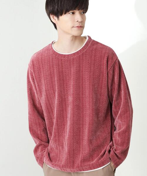 THE SHOP TK （ザ ショップ ティーケー ）の「【心地良い、滑らかさ】レイヤード風ケーブル ニットソー 【洗濯機OK】（Tシャツ/カットソー・メンズ・ピンク系その他/オフホワイト/ネイビー/グレー/ダークブラウン/ベージュ/ブルー系その他/グリーン系・04/02/03）」の8枚目の写真