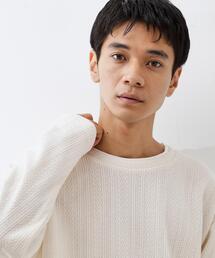 THE SHOP TK  | 【心地良い、滑らかさ】レイヤード風ケーブル ニットソー 【洗濯機OK】(Tシャツ/カットソー)