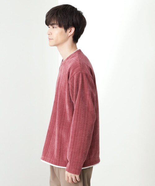 THE SHOP TK （ザ ショップ ティーケー ）の「【心地良い、滑らかさ】レイヤード風ケーブル ニットソー 【洗濯機OK】（Tシャツ/カットソー・メンズ・ピンク系その他/オフホワイト/ネイビー/グレー/ダークブラウン/ベージュ/ブルー系その他/グリーン系・04/02/03）」の10枚目の写真