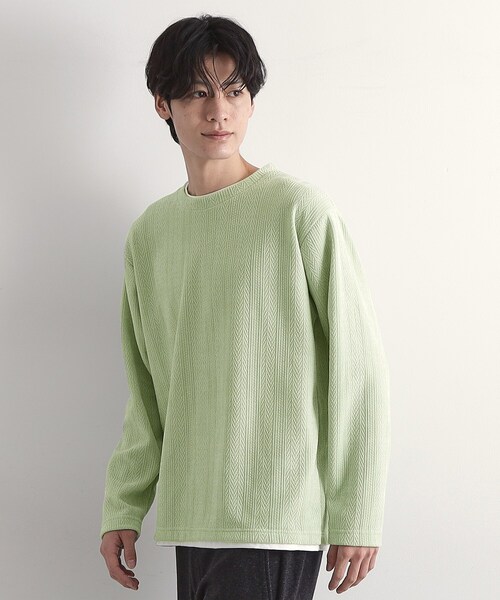 THE SHOP TK （ザ ショップ ティーケー ）の「【心地良い、滑らかさ】レイヤード風ケーブル ニットソー 【洗濯機OK】（Tシャツ/カットソー・メンズ・ピンク系その他/オフホワイト/ネイビー/グレー/ダークブラウン/ベージュ/ブルー系その他/グリーン系・04/02/03）」の14枚目の写真