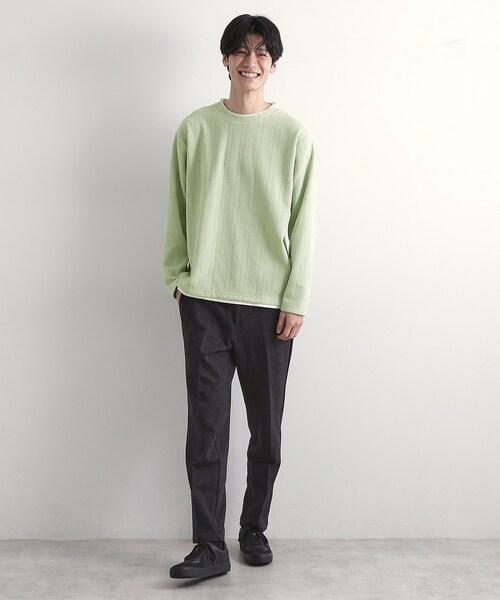 THE SHOP TK （ザ ショップ ティーケー ）の「【心地良い、滑らかさ】レイヤード風ケーブル ニットソー 【洗濯機OK】（Tシャツ/カットソー・メンズ・ピンク系その他/オフホワイト/ネイビー/グレー/ダークブラウン/ベージュ/ブルー系その他/グリーン系・04/02/03）」の16枚目の写真