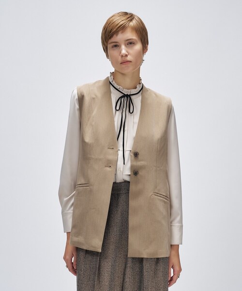 cloenc（クロエンス）の「【セットアップ／マシンウォッシュ】ツイルフレアジレ（ベスト・レディース・ナチュラル/ダークグレー・01/03/02）」の2枚目の写真