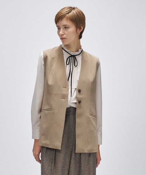 cloenc（クロエンス）の「【セットアップ／マシンウォッシュ】ツイルフレアジレ（ベスト・レディース・ナチュラル/ダークグレー・01/03/02）」の4枚目の写真