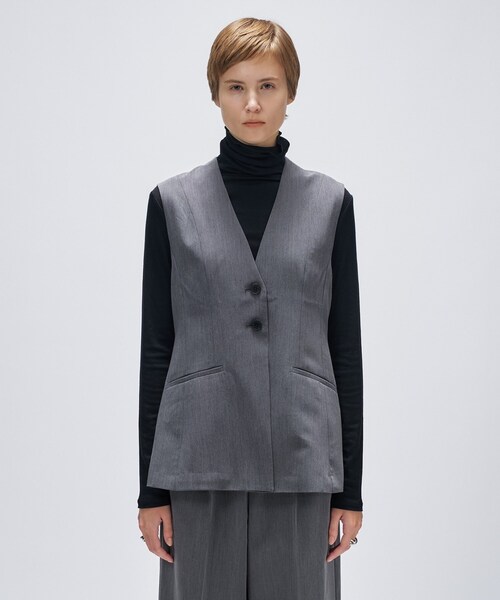 cloenc（クロエンス）の「【セットアップ／マシンウォッシュ】ツイルフレアジレ（ベスト・レディース・ナチュラル/ダークグレー・01/03/02）」の9枚目の写真