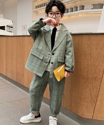 セットアップ（グリーン・カーキ/緑色系・チェック柄）ファッション