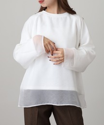 OMNES（オムネス）の「オーガンジーレイヤード ダンボールニット ラグランプルオーバー長袖（Tシャツ/カットソー）」