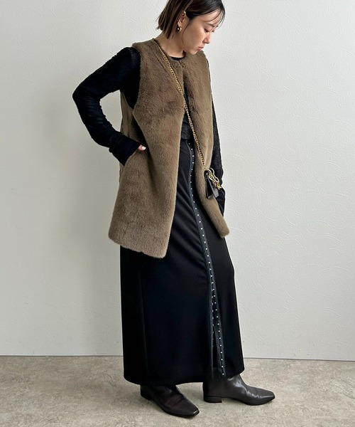 LHELBIE(レルビエ)の「ファー×キルティングベスト(その他アウター・レディース・モカ/アイボリー/ブラック・M)」の12枚目の写真