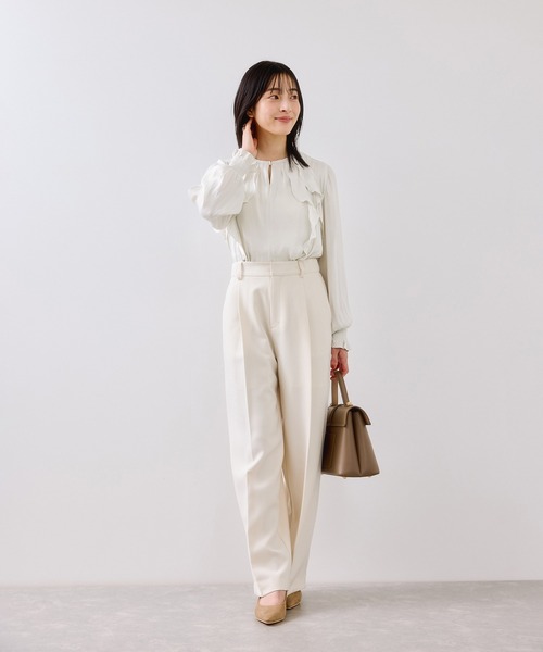 Joie de Vivre フリル付きホワイトシャツ 割線フリルブラウス/イージーケア（シャツ/ブラウス）｜VIS