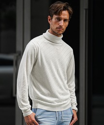 JOKER | 発熱・保温バイアス柄ニット（2型）メンズ クルーネック タートルネック 薄手 ホワイト ブラック ハイゲージ 春服 冬服(ニット/セーター)