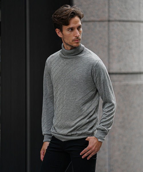 JOKER（ジョーカー）の「発熱・保温バイアス柄ニット（2型）メンズ クルーネック タートルネック 薄手 ホワイト ブラック ハイゲージ 春服 冬服（ニット/セーター・メンズ・ブラック/グレー系その他/グレー/ブラック系その他/ホワイト/ホワイト系その他・XL/M/L）」の19枚目の写真