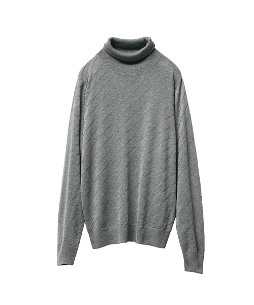 JOKER（ジョーカー）の「発熱・保温バイアス柄ニット（2型）メンズ クルーネック タートルネック 薄手 ホワイト ブラック ハイゲージ 春服 冬服（ニット/セーター・メンズ・ブラック/グレー系その他/グレー/ブラック系その他/ホワイト/ホワイト系その他・XL/M/L）」の21枚目の写真