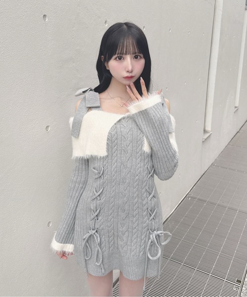 one way（ワンウェイ）の「オフショルニットワンピース（ワンピース・レディース・ブラック/ホワイト/グレー/ブルー・FREE）」の3枚目の写真