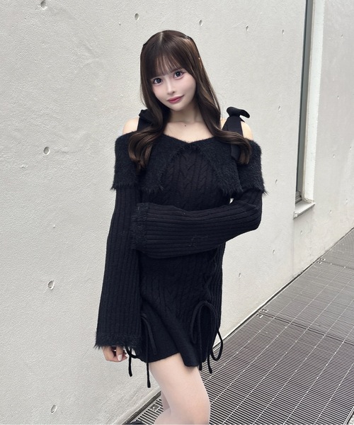 one way（ワンウェイ）の「オフショルニットワンピース（ワンピース・レディース・ブラック/ホワイト/グレー/ブルー・FREE）」の2枚目の写真