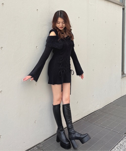 one way（ワンウェイ）の「オフショルニットワンピース（ワンピース・レディース・ブラック/ホワイト/グレー/ブルー・FREE）」の7枚目の写真