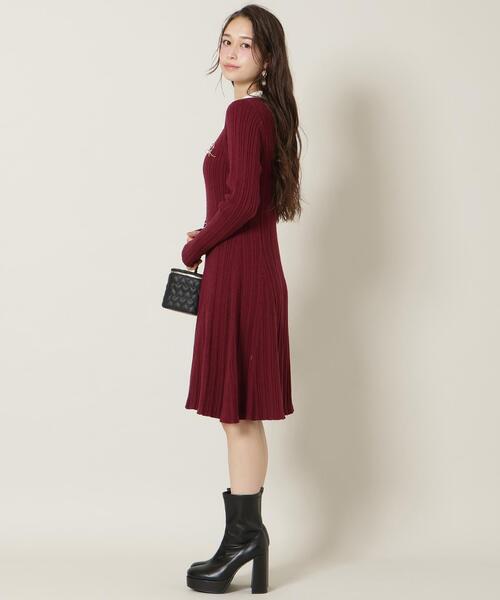 WILLSELECTION（ウィルセレクション）の「ポロカラーフレアニットワンピース（ワンピース・レディース・ボルドー/ブラック/チャコールグレー/ブルー・FREE）」の5枚目の写真