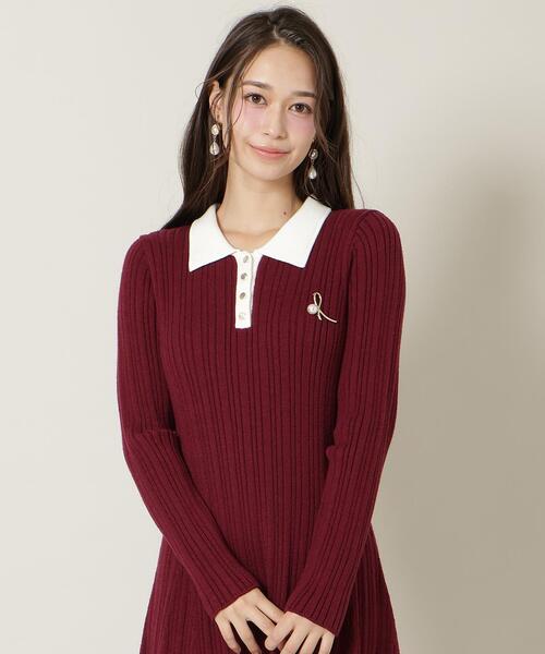 【12月25日に出品を停止】ウィルセレクション　ポロカラーフレアニットワンピース セール】ポロカラーフレアニットワンピース（ワンピース