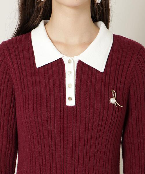 WILLSELECTION（ウィルセレクション）の「ポロカラーフレアニットワンピース（ワンピース・レディース・ボルドー/ブラック/チャコールグレー/ブルー・FREE）」の8枚目の写真