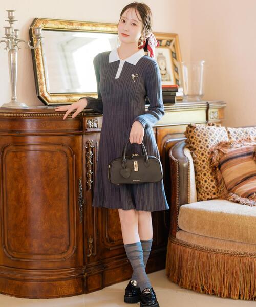 WILLSELECTION（ウィルセレクション）の「ポロカラーフレアニットワンピース（ワンピース・レディース・ボルドー/ブラック/チャコールグレー/ブルー・FREE）」の11枚目の写真