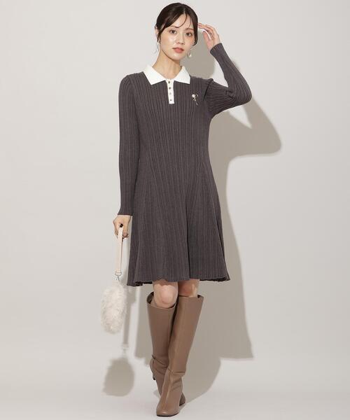 WILLSELECTION（ウィルセレクション）の「ポロカラーフレアニットワンピース（ワンピース・レディース・ボルドー/ブラック/チャコールグレー/ブルー・FREE）」の13枚目の写真