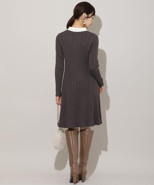 セール】ポロカラーフレアニットワンピース（ワンピース