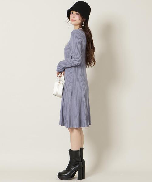 セール】ポロカラーフレアニットワンピース（ワンピース