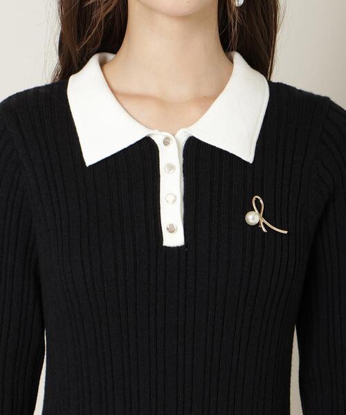 セール】ポロカラーフレアニットワンピース（ワンピース