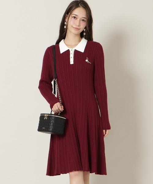 WILLSELECTION（ウィルセレクション）の「ポロカラーフレアニットワンピース（ワンピース・レディース・ボルドー/ブラック/チャコールグレー/ブルー・FREE）」の4枚目の写真
