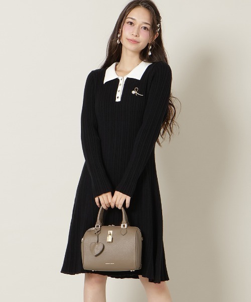 WILLSELECTION（ウィルセレクション）の「ポロカラーフレアニットワンピース（ワンピース・レディース・ボルドー/ブラック/チャコールグレー/ブルー・FREE）」の2枚目の写真