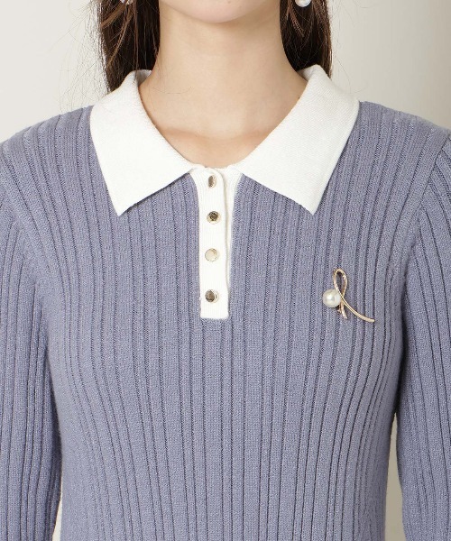 セール】ポロカラーフレアニットワンピース（ワンピース