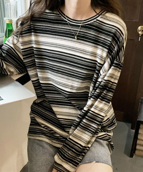 Miniministore(ミニミニストア)の「Tシャツ 韓国風 カットソートップス春秋(Tシャツ/カットソー・レディース・ピンク/ブラック/ブルー/カーキ・FREE)」の2枚目の写真