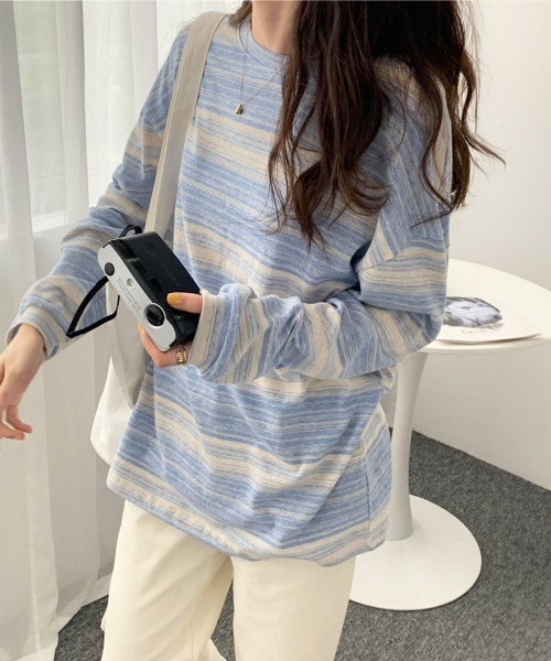 Miniministore(ミニミニストア)の「Tシャツ 韓国風 カットソートップス春秋(Tシャツ/カットソー・レディース・ピンク/ブラック/ブルー/カーキ・FREE)」の6枚目の写真