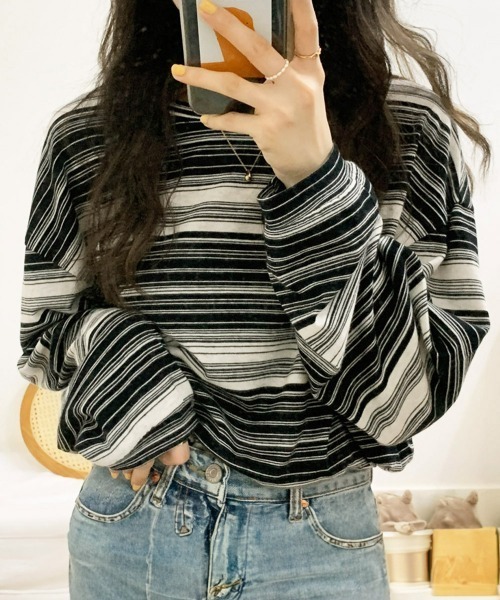 Miniministore(ミニミニストア)の「Tシャツ 韓国風 カットソートップス春秋(Tシャツ/カットソー・レディース・ピンク/ブラック/ブルー/カーキ・FREE)」の8枚目の写真